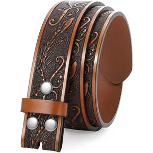 Western Leather Belt Strap for Men without Buckle Engraved Embossed Cowboy Leather Belt Strap 1.5 inch Wide