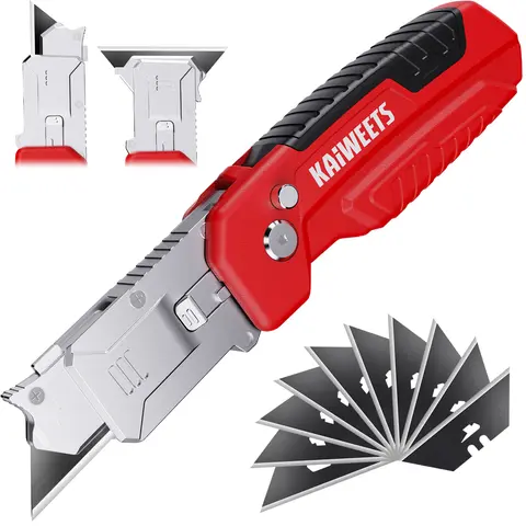 2-in-1 Retractable Utility Knife Scraper - Heavy Duty Zinc Alloy Body, SK2 Black Replacement Blades, Blade Storage, EDC Survival Tool, Portable Multipurpose Knives for Home Cutting Plastic Tasks