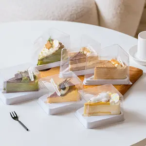 Triangular Slice Layer Cake Box Premium Cake Box Transparent Dessert Packaging Box Mousse Slice Packaging Box 8inch Boxes with Fork