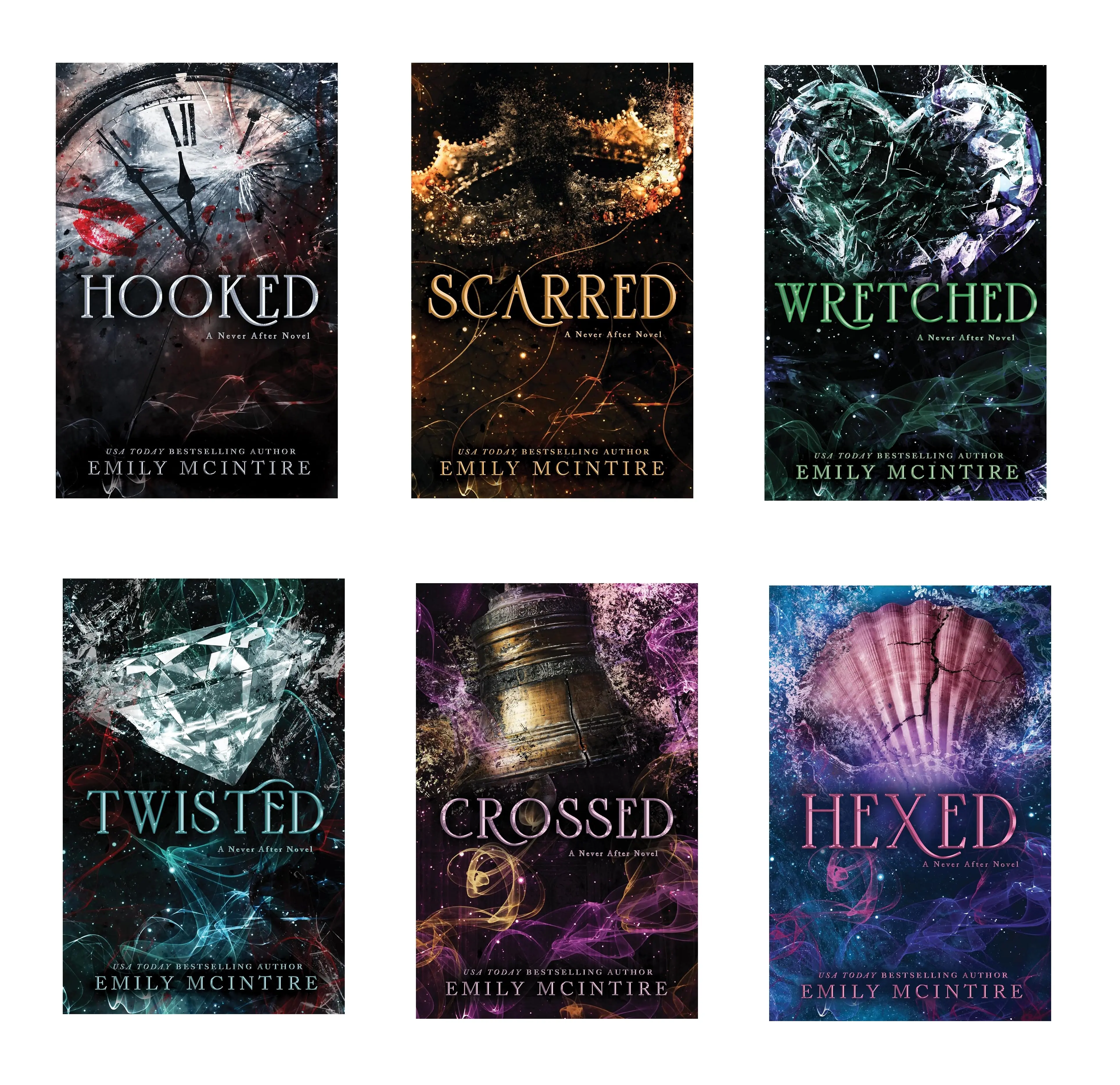 Never After Series by Emily McIntire (6 Books Series): Hooked, Scarred, Wretched, Twisted, Crossed, Hexed - Dark Contemporary Romance - Paperback Books