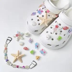 Ocean Charm for Girls DIY Sea Life Themed Decorations with Starfish Shells and Fish for Customizable Shoe Accessories Easy to Attach and Customize