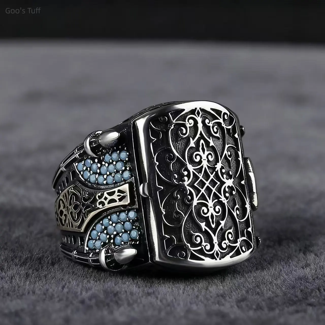 Men's Vintage Flip-Top Armor Shield Full Pave Diamond Ring - Luxury Carved American Shield Design Band for Gothic Punk Daily Party Costume Jewelry, Rings, Finger Rings, Statement Ring