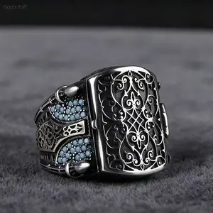 Men's Vintage Flip-Top Armor Shield Full Pave Diamond Ring, Luxury Carved Craft American Shield Design Band for Gothic Punk Daily Party Fashion Costume Jewelry