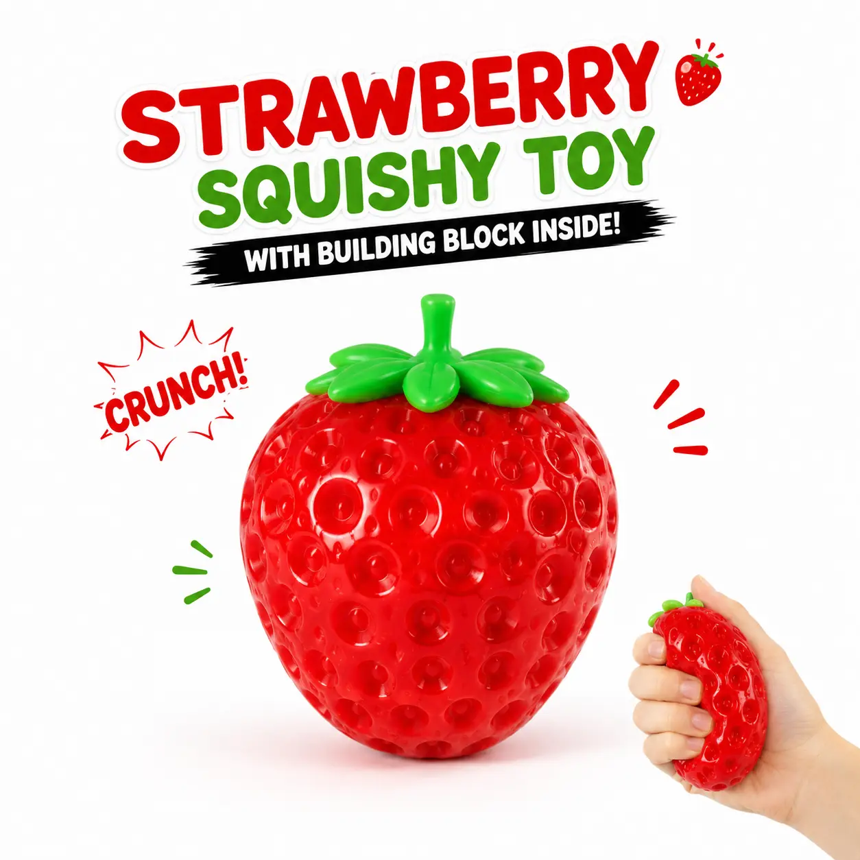 Crunchy Sound Strawberry Shape Squishy Toy - Unisex Soft Squeeze Crunchy Squishy Fidgets, Portable Stress Relief Sensory Desk Toy, Ideal Gift for Teens & Adults, Back to School Leisure Item