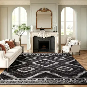 Mother's Day Gifts,Washable Rugs for Living Room, AreaRugs, Carpet, Soft Faux Wool VintageMoroccan Runner Rug for Bedroom NonSlip Tpr Backing Low Pile, DistressedAztec Rug