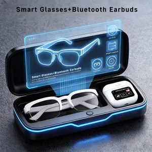 Translation Smart Glasses + Bluetooth Headset Set, Smart Glasses with Blue Light Protection, Bluetooth Calling & Music Playback Fashionable Smart Glasses + Earbuds with Screen,Wireless Headphones for Android lOS