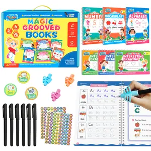 TIBIBEE Magic Grooved Writing Practice for Kids Ages 3–8, Reusable Handwriting Workbooks with Deep Tracing Grooves – Letters, Numbers, Math & Drawing – Disappearing Ink Pens & Grips – Great Gifts for Kids