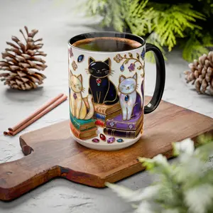 Stained Glass Style Floral Bookshelf Mug, Library Cup, Ceramic Mug, Coffee Cup, Gift Idea For Book Lover and Cat Lover