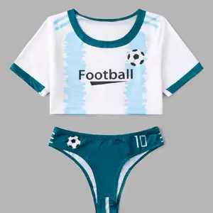Sexy Cosplay Soccer Costume - Multicolor Bralette & Briefs with Letter & Graphic Pattern for Football-Themed Parties & Halloween