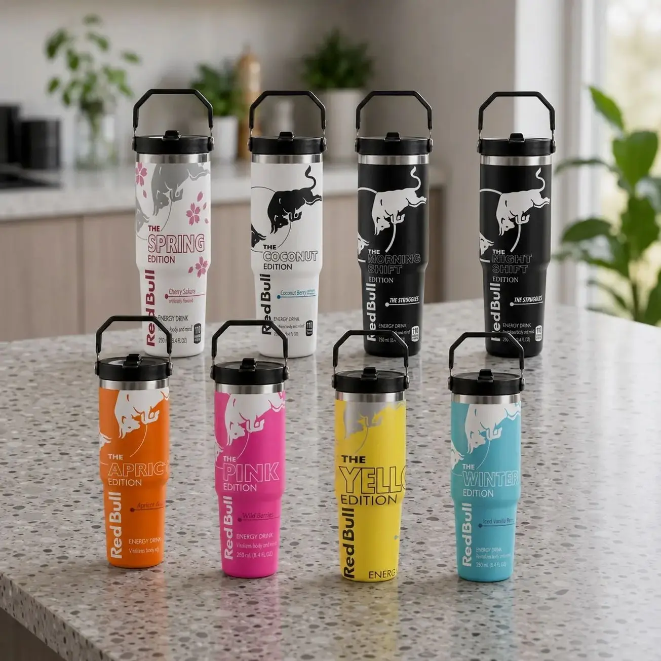 R.e.d B.u.ll Full Edition 30oz Stainless Steel Tumbler With Handle and Straw, Double Wall Vacuum Insulated Travel Mug