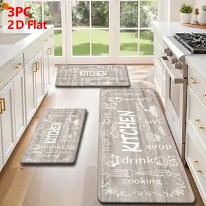 Durable Kitchen Mat Set, Light Wood Grain Base, Line Drawn Patterns, Ideal for Living Room, Bedroom, Bathroom, Kitchen, Study, Kitchen Floor Mat