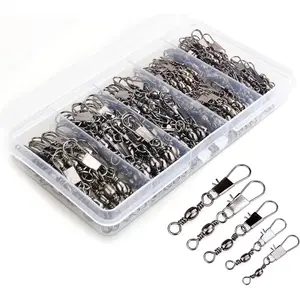 200PCS Barrel Snap Swivel Fishing Accessories, Premium Fishing Gear Equipment with Ball Bearing Swivels Snaps Connector for Quick Connect Fishing Lures
