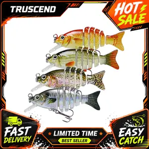 TRUSCEND Easy Catch SwimMax Fishing Tackle Lures, BKK Ultra Sharp Treble Hooks, 3D Realistic Eyes, ABS Material, 6-Segment Lifelike Baits for Bass, Trout