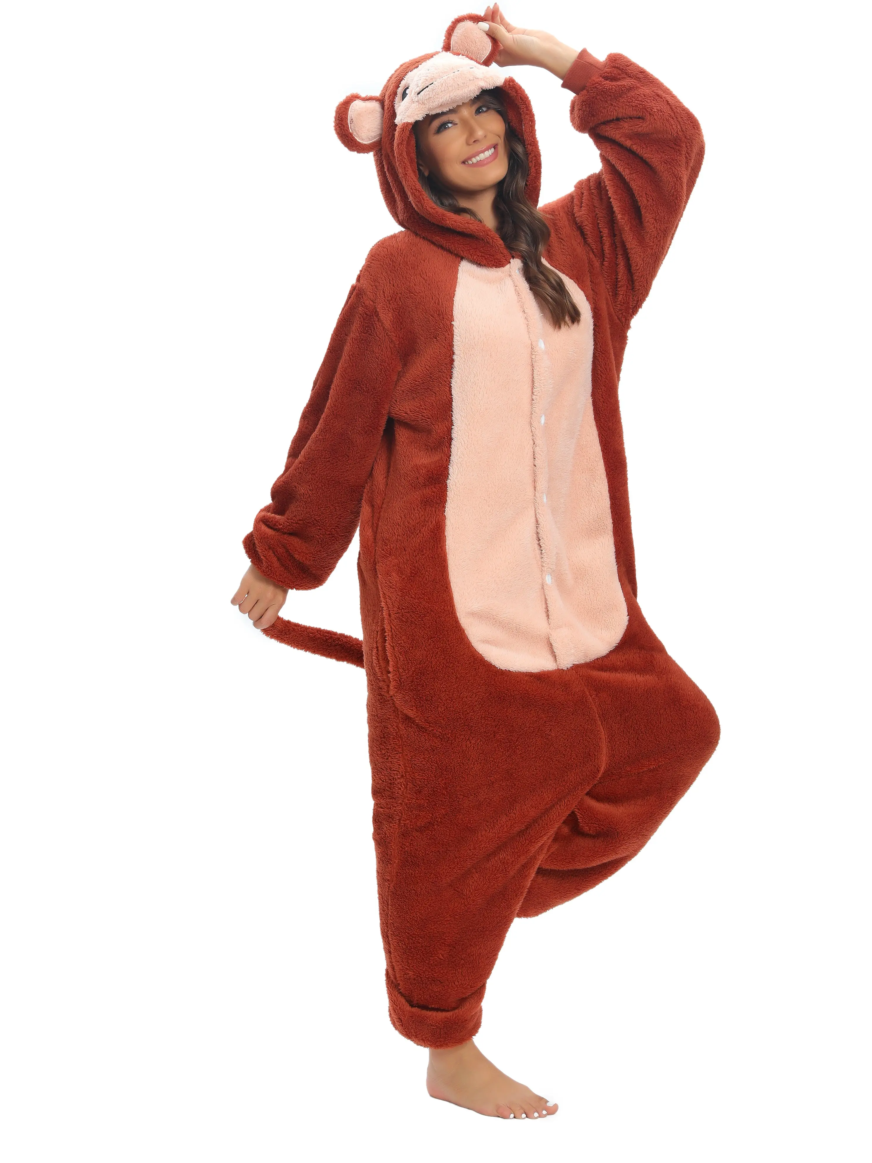 Women's Funny Plush Cow Onesie, Long Sleeve Hooded Fleece Pajamas, Button-Up Costume for Halloween Cosplay Parties