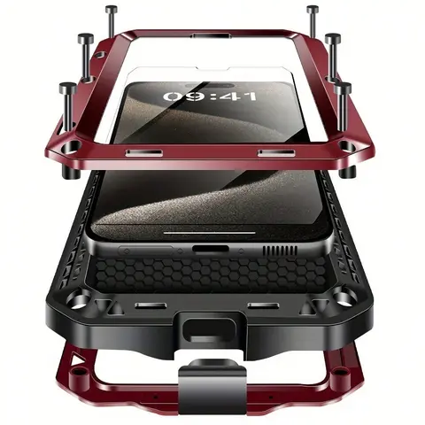 Metal Heavy-Duty Shockproof Phone Case for iPhone 18 Pro Max/18 Pro/17/16/15/14/13/12/11/XR/X/XS Pro Max & iPhone 17 Air, 360° Full Body All-Inclusive Case with Built-in Glass Screen Protector, Sturdy Dustproof Protective Cover