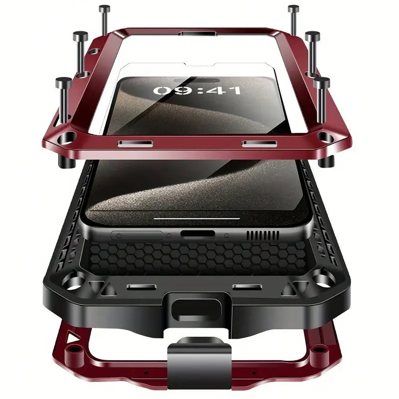Metal Heavy-Duty Shockproof Phone Case for iPhone 18 Pro Max/18 Pro/17/16/15/14/13/12/11/XR/X/XS Pro Max & iPhone 17 Air, 360° Full Body All-Inclusive Case with Built-in Glass Screen Protector, Sturdy Dustproof Protective Cover