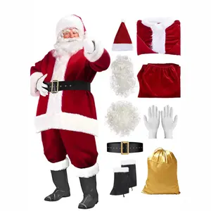 High-end Parent-Child Santa Claus Grandpa Costume Velvet Festive Atmosphere Cosplay Performance Outfit Two-piece Set