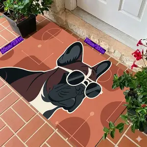 Stylish French Bulldog Terracotta-colored Entryway Mat, Non-slip Rug, Bathroom Doormat, Machine Washable, Ultra-thin and Won't Block The Door, Comfortable and Easy To Use.