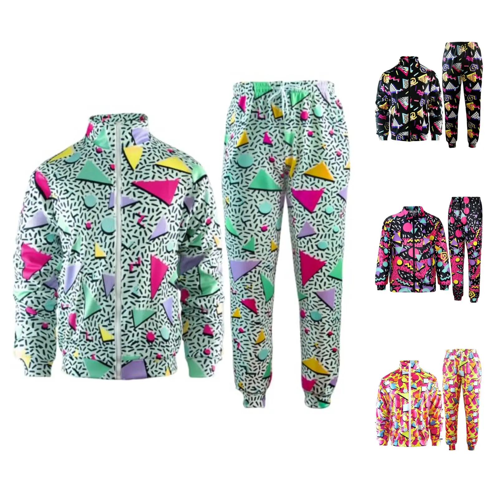 Gihuo Retro 80s 90s Men's Tracksuit - Vintage Jacket & Joggers Set - Polyester Material - Loose Fit - Summer Clothing - 2-Piece Outfit - Cuffed Sweatpants - Streetwear Style halloween cardigan gift funny