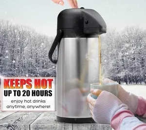 Airpot Coffee Dispenser with Pump - Insulated Stainless Steel Coffee Carafe - Thermal Beverage Dispenser - Thermos Urn for Hot/Cold Water, Party Chocolate Drinks