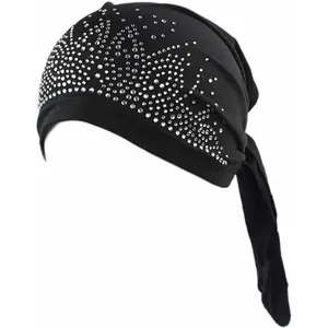 Womens Rhinestone Head Scarf Head Wrap Chemo Cap Spandex