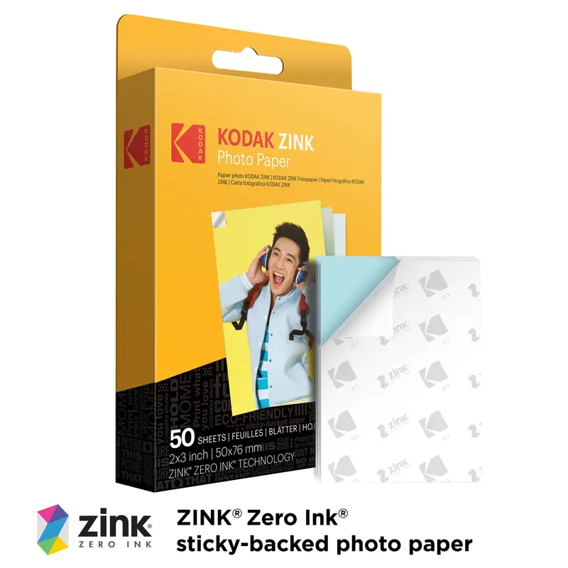 Kodak Zink No Ink Photo Paper, New 2x3 in Mini Prints - Colorful, Fade-Resistant Color Integrity, Social Media Ready, Budget-Friendly - Compatible with PRINTOMATIC, Smile & Step Cameras/Printers, Smartphone Printing, Waterproof