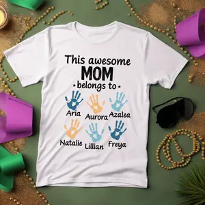 custom Mother's Day  Anniversary Women's Shirt Personalized Handprint Gift with Name and Color for Mom Top Womenswear
