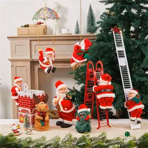 Electric Santa Claus plush ornaments with Shaking Belly and Feet, Climbing Santa with Music，Dancing Christmas Tree, Xmas Gift