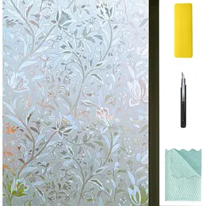 Excellent Quality 3D Static Cling Window Film with Installation Tools Self Adhesive Window Covering Decorative Flower Privacy Film for Window 17.7" x 78.7"