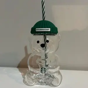 500ml Bear-Shaped Glass Cup with Lid & Straw | Thick Glass |