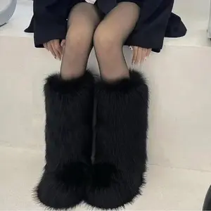 Faux fur knee high boots