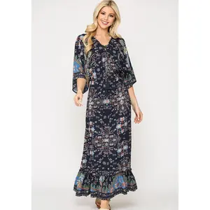Maxi Dress with Front Lace Up by Gigio