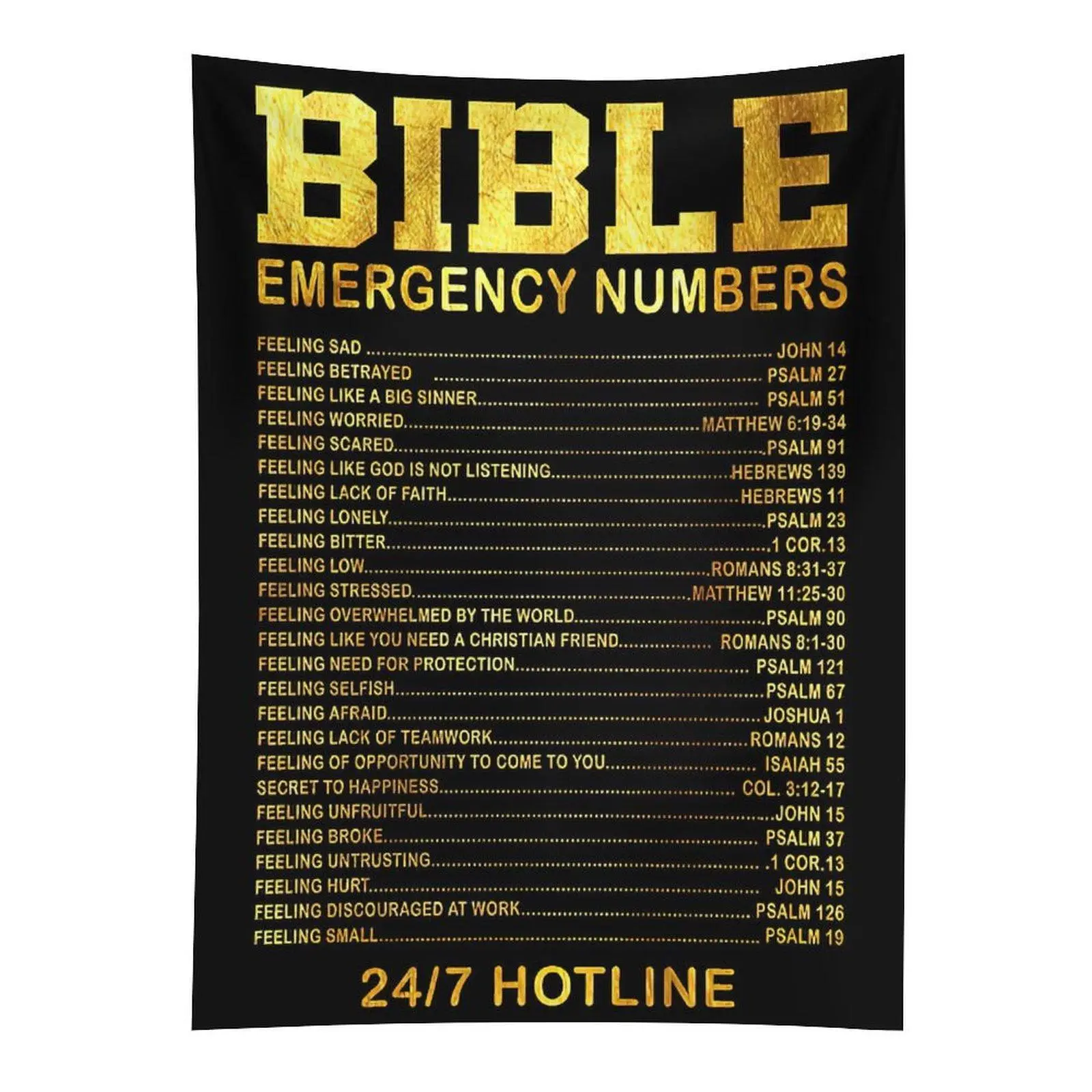 Bible Emergency Numbers Tapestry Christian Scripture Hotline Wall Hanging Decor