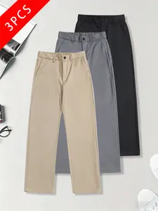 3-pack men’s casual dress pants, slim fit, slimming effect, half elastic waistband, quick-drying, slightly stretchy, spring/summer/autumn styles