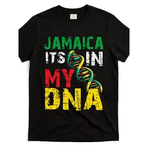 Jamaican Heritage Flag T-Shirt for Women That Says 'It'S in My DNA'. Available in The Same Design for Men And Women, Made of Pure, 220G, Perfect for Summer 2025 with Short Sleeves