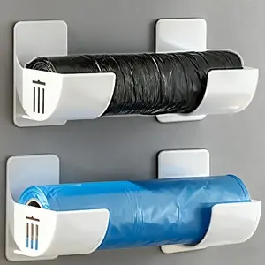 4Pcs No Drill Kitchen Wrap & Bag Organizer, Adhesive Wall Mount Holder for Plastic Wrap, Foil & Trash Bags, Fridge Side Storage Rack