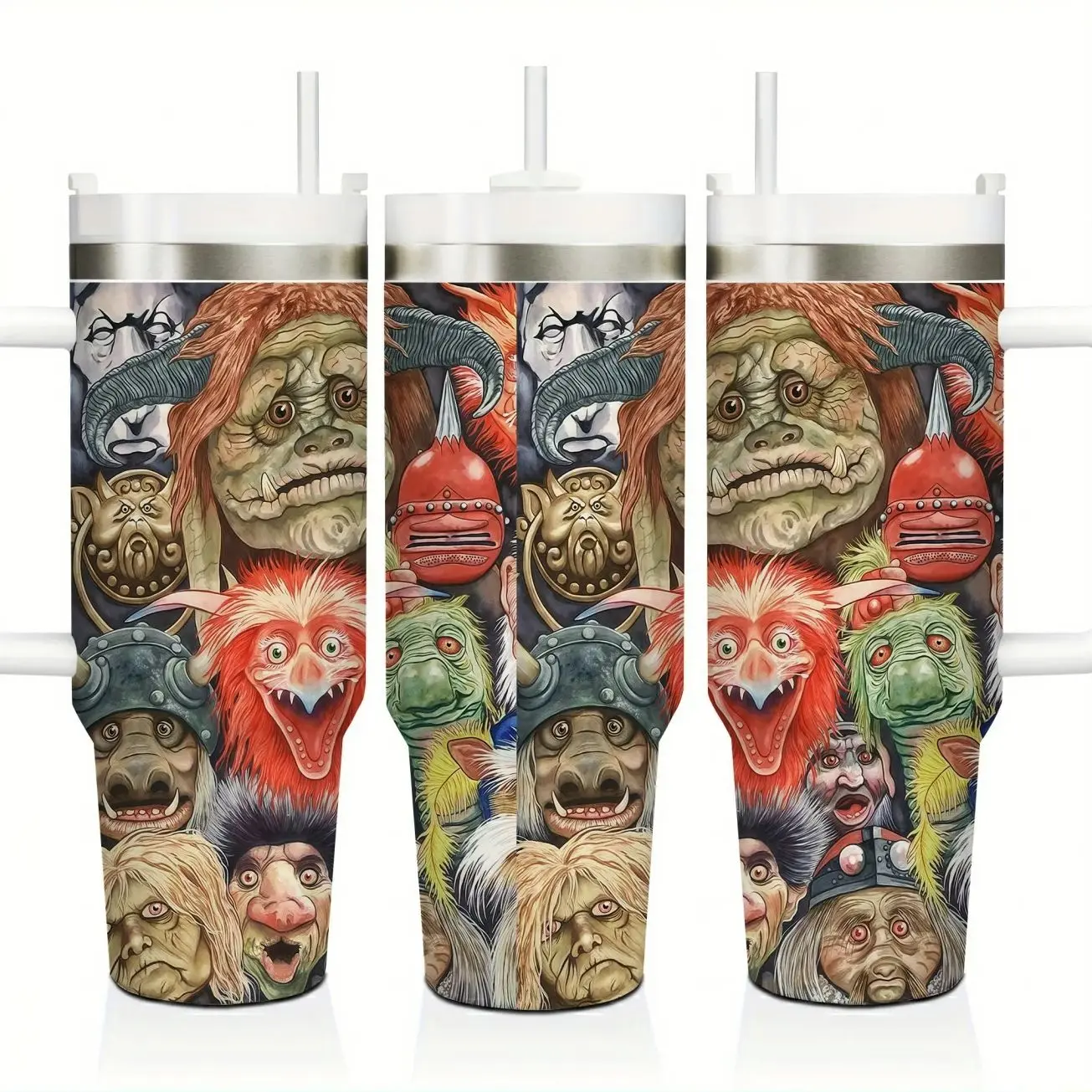 Labyrinth Movie Inspired 40oz Insulated Travel Tumbler Stainless Steel Mug with Handle and Straw Leak Proof Vacuum Thermal Cup Keeps Drinks Hot 12H Cold 24H Fan Gift