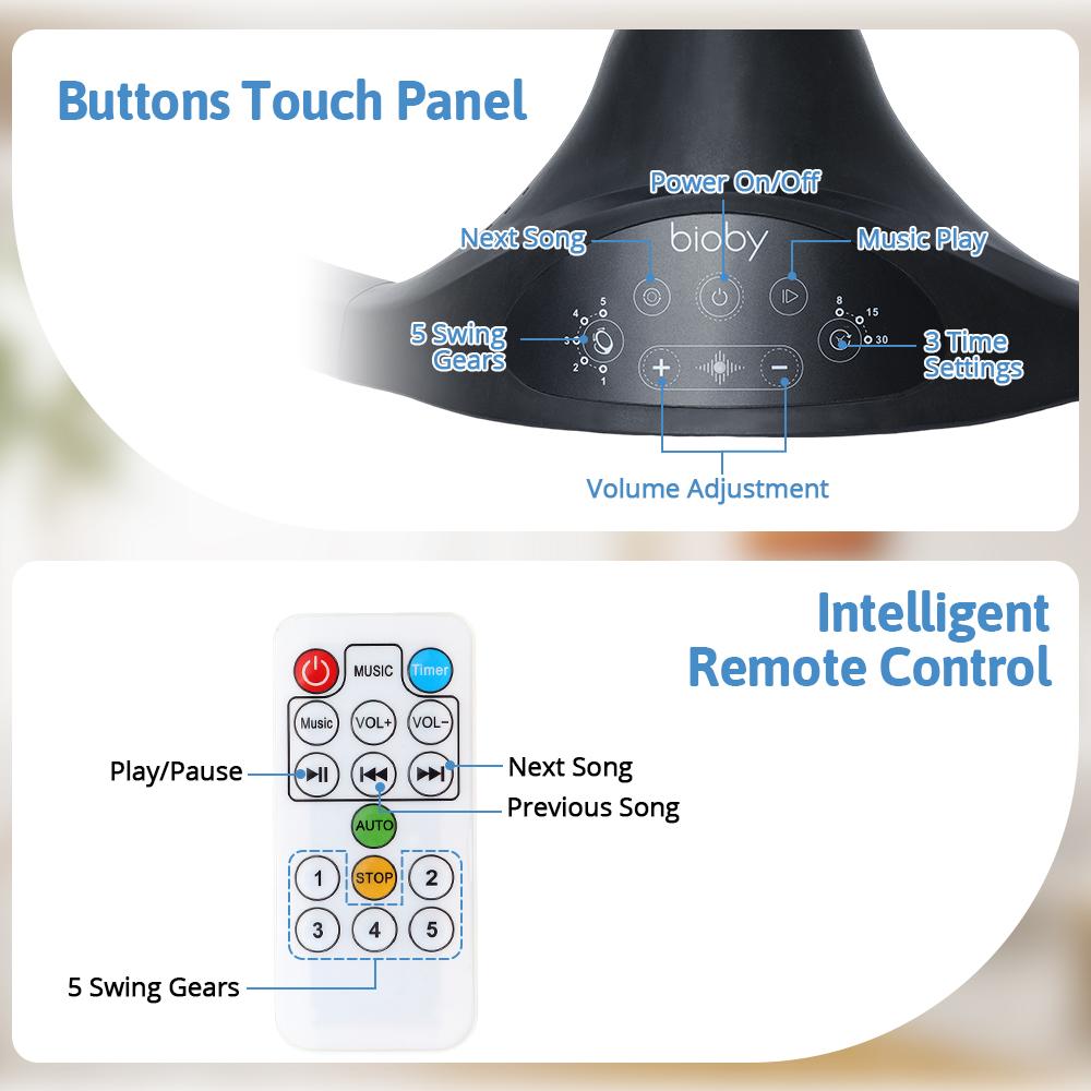 COMOMY Baby Swing for Infants with 5 Natural Sway Speeds, Portable Bt Music Baby Swing with Remote Control & 5-Point Harness, Hands-Free Baby Soother, Lightweight Baby Rocker for 5-20 Lb, 0-6 Months, Black, Valentine's Day