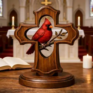 Cardinal Cross Pendant Necklace, Elegant Jewelry Accessory for Women & Girls, Perfect Gift Idea for Special Occasions