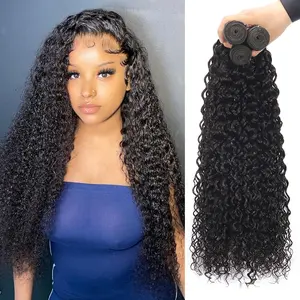 [Opening Sale] Ashine Water Wave Luxury Salon Quality Brazilian Virgin Black Natural Hair Bundles 100% Human Hair Wigs Double Weft Raw Hair Bundles Deals Wavy Ponytail Extension
