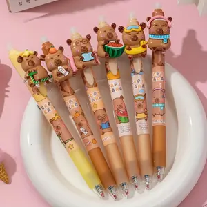 Cute Water Buffalo Retractable Erasable Pens, Capybara Design, Plastic Material, Medium Tip 0.5mm, Fine Tip, Suitable for Students and Animal Lovers