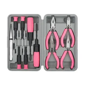 11 PCS Pink Womans Compact Crafts & Home DIY Repair Hand Tool Kit Set with Pliers, Cutters and Precision Screwdrivers for Ladies,Christmas Gift
