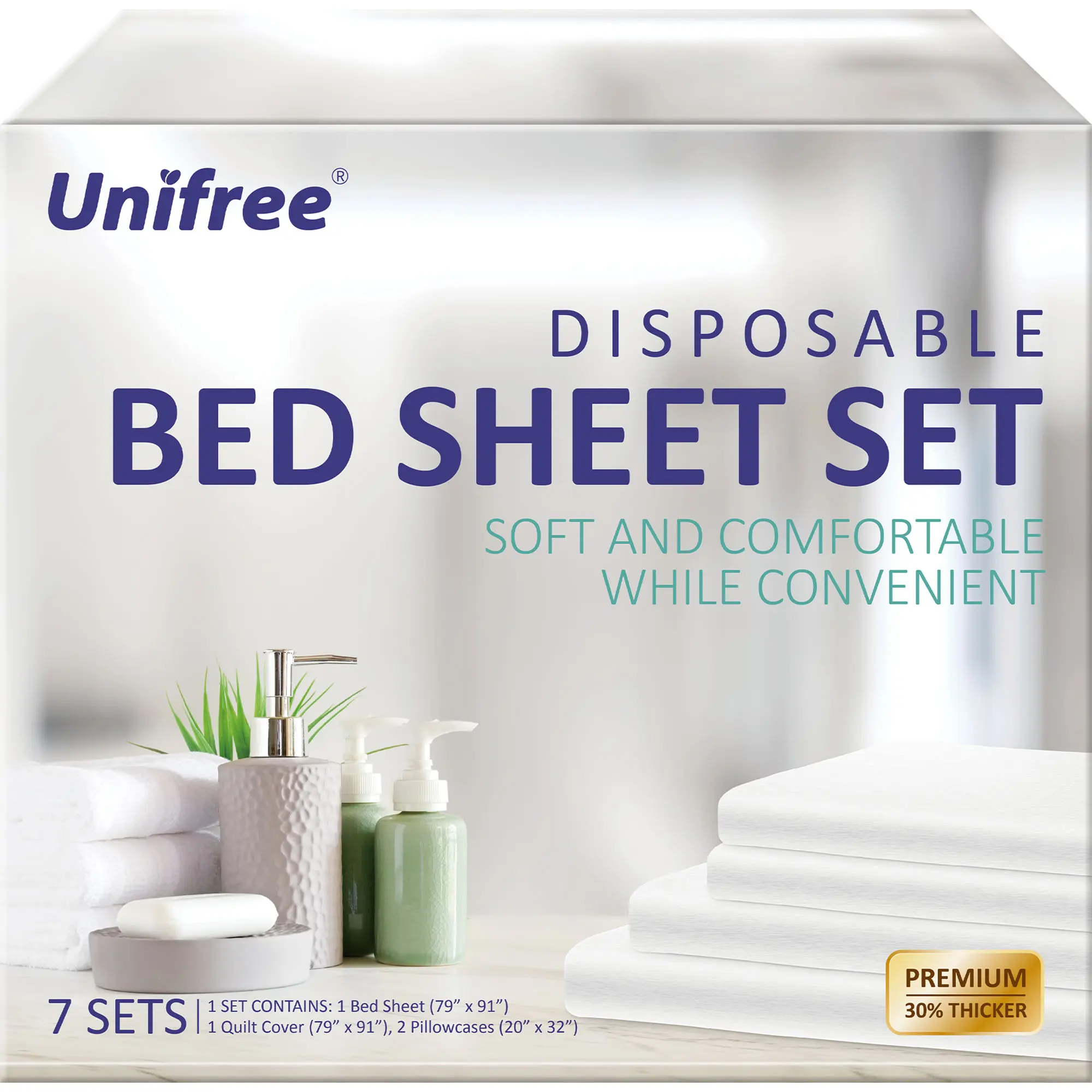 Unifree 7 Sets Disposable Bed Sheets Travel Sheets for Hotel, Portable Bedding Cover Bedspread, Disposable Bedding Set with 79"X 91"Bed Sheet and Quilt Cover, 2 Pieces 20"X32" Pillowcase, Bedsheet Set, SummerFinds