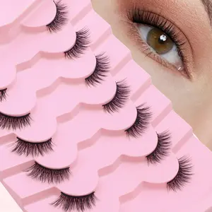 GROINNEYA 7 Pairs Cat Eye Lashes Natural Look Half Eye Lashes Insentience Clear Band Eyelashes Soft Wispy Half Lashes 3D Amazing Effect False Eyelashes,Easy To Wear Beginner Friendly,Suitable for Everyday Use, Makeup