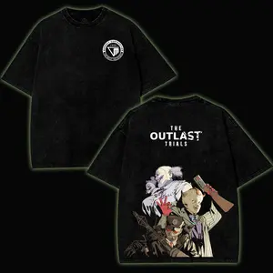 Outlast Trials v5 Washed T-Shirt Video Games, Horror Vintage Shirt, Game Fan, Streetwear Tops Black Fabric Menswear Cotton Seamless