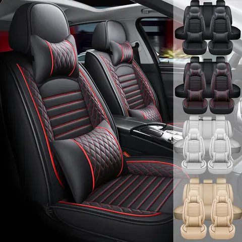 5-Seat Universal Car Seat Covers Full Set - Waterproof Vehicle Cushion, Auto Accessories Interior, Elastic Bands, Adjustable Sizes, Front & Rear Protectors, Decorative Insert, Stands Firm w/ Slip, Truck Essentials