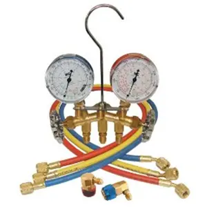 212 MAIN R134A Type Brass Manifold Set - HVAC Tools & Hardware Kit with Vacuum Pump, Leak Detection Tool, Side Mount, Universal Valve
