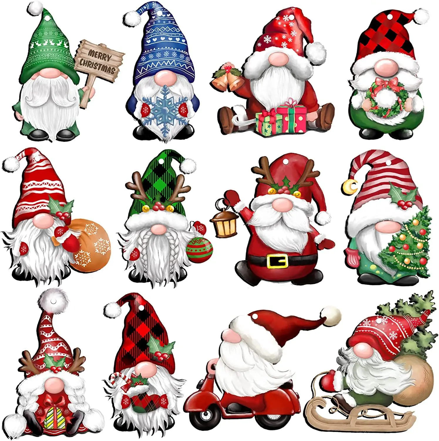 24-Piece Lightweight Natural Wooden Christmas Gnome Hanging Ornament Set - Festive Tree Decorations with Gnome, Santa Claus Dolls, Party & New Year Home Decor Gift