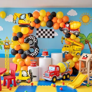 104pcs Construction Balloon Arch Garland Kit, Orange Black Balloons With Excavator Dump Truck Crane Blender Foil Balloon For Construction Theme Birthday Party Decorations Baby Shower Construction  Party Decoration