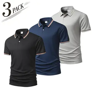 3-Pack Men’s Color-Block Polo Shirts, Breathable Short Sleeve Turn-Down Collar Tops for Golf & Casual Business Wear